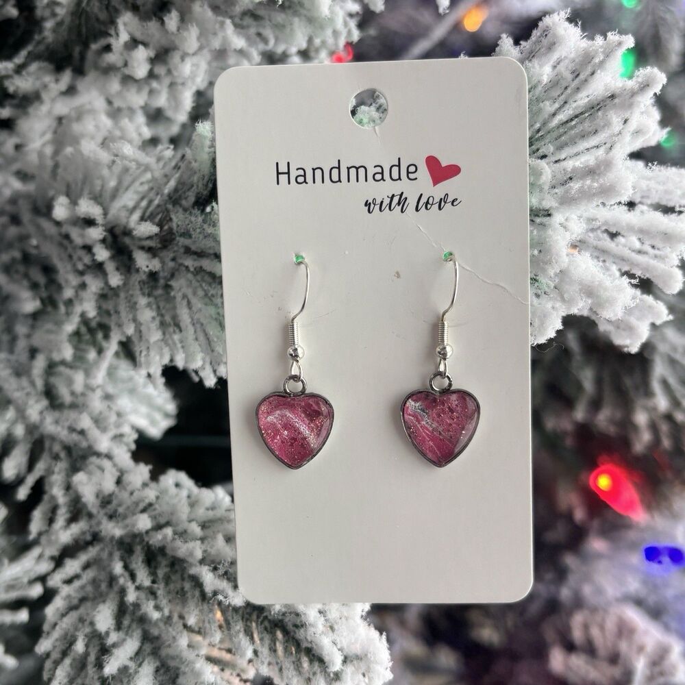 Handmade Acrylic Pour Heart Earrings Hypoallergenic Dangle Jewelry Holiday Gift
